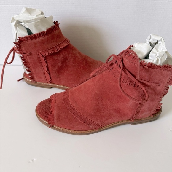 Silent D Sundance Neesham Leather Sandals Open Toe Women Sz 8 Fringed Red Brick - Picture 5 of 15